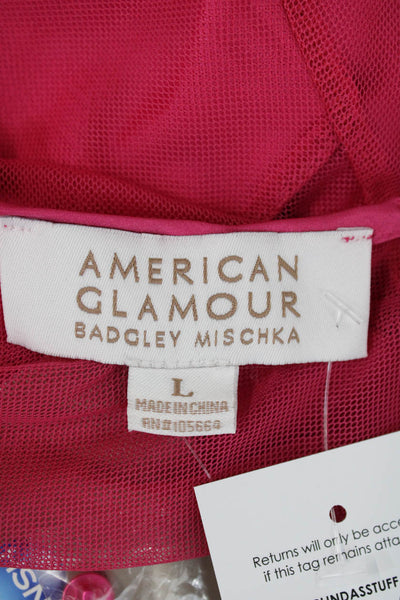 American Glamour by Badgley Mischka Womens Sequins Shift Dress Hot Pink Size L