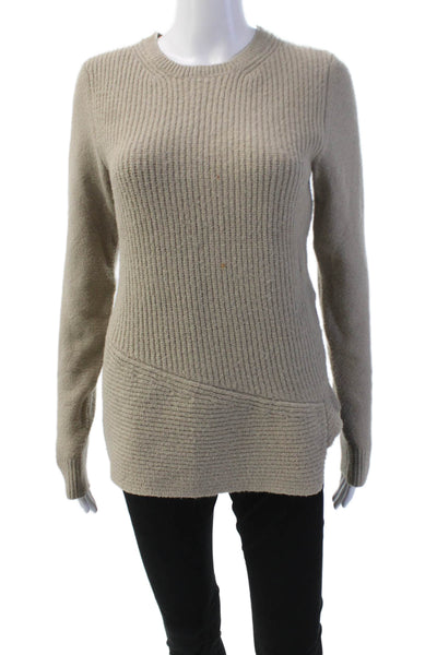 Lilla P Womens Crew Neck Textured Asymmetric Long Sleeve Sweater Top Brown Sz P