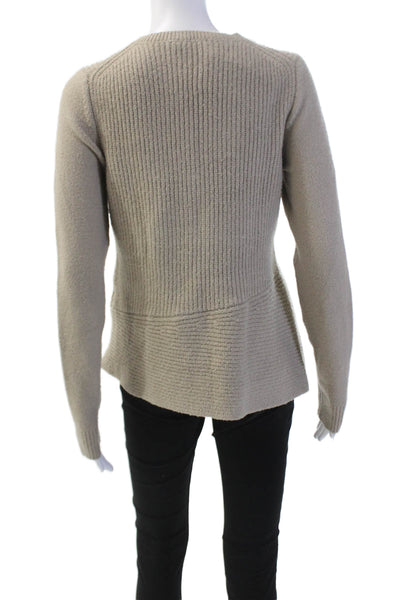 Lilla P Womens Crew Neck Textured Asymmetric Long Sleeve Sweater Top Brown Sz P