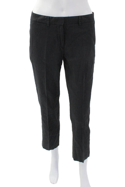 Theory Womens Zipper Fly Mid Rise Pleated Trouser Pants Black Linen Size 0