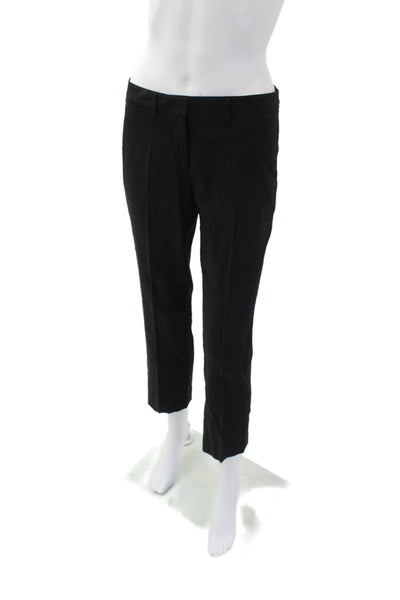 Theory Womens Zipper Fly Mid Rise Pleated Trouser Pants Black Linen Size 0