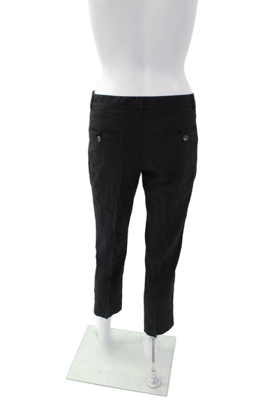 Theory Womens Zipper Fly Mid Rise Pleated Trouser Pants Black Linen Size 0