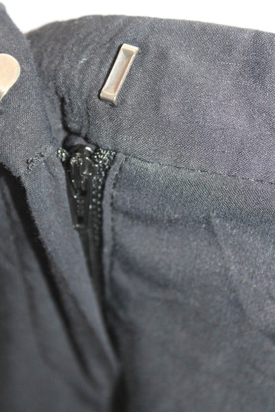 Theory Womens Zipper Fly Mid Rise Pleated Trouser Pants Black Linen Size 0