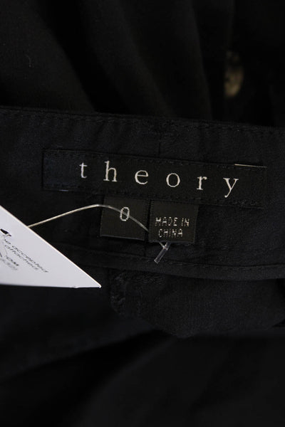 Theory Womens Zipper Fly Mid Rise Pleated Trouser Pants Black Linen Size 0