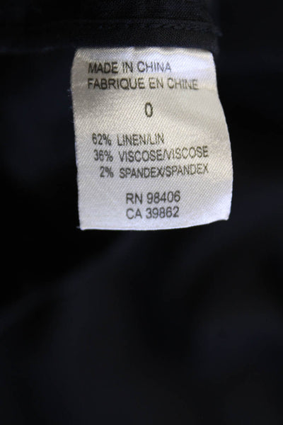 Theory Womens Zipper Fly Mid Rise Pleated Trouser Pants Black Linen Size 0