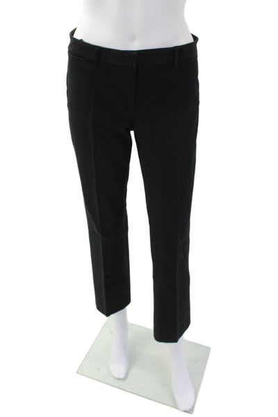 Theory Womens Zipper Fly Mid Rise Pleated Trouser Pants Black Cotton Size 2