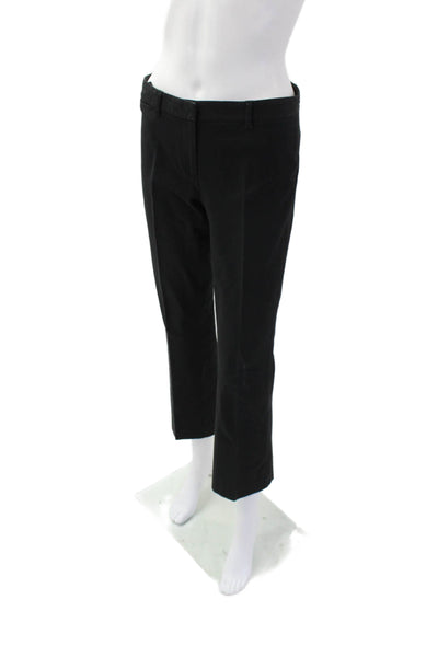 Theory Womens Zipper Fly Mid Rise Pleated Trouser Pants Black Cotton Size 2
