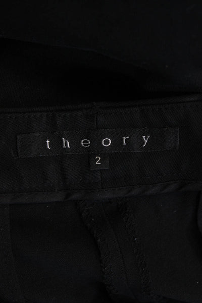 Theory Womens Zipper Fly Mid Rise Pleated Trouser Pants Black Cotton Size 2