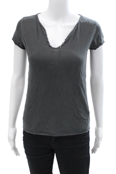 Zadig & Voltaire Womens Short Sleeve Muze Back V Neck Tee Shirt Gray Size XS
