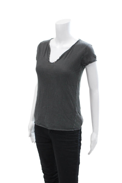 Zadig & Voltaire Womens Short Sleeve Muze Back V Neck Tee Shirt Gray Size XS