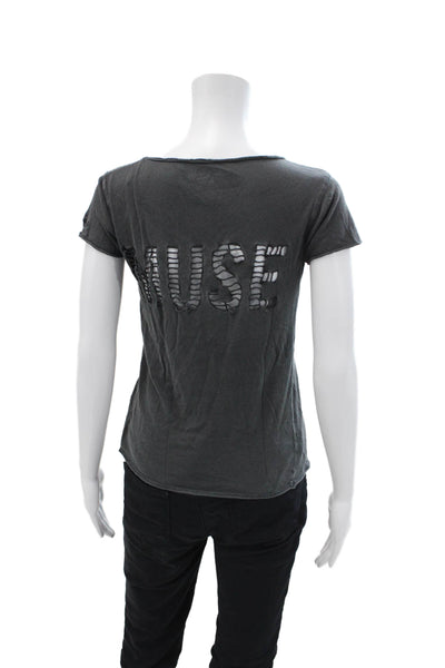 Zadig & Voltaire Womens Short Sleeve Muze Back V Neck Tee Shirt Gray Size XS