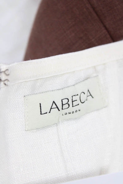 Labeca Womens Back Zip Strapless Mini Sheath Dress White Brown Linen Size XS