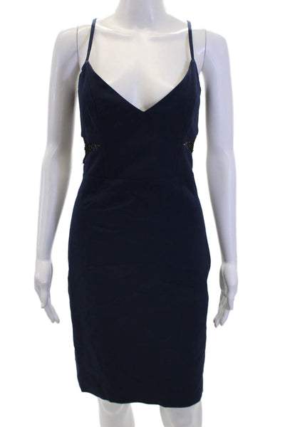 Mason Womens V Neck Lace Trim Cutout Pencil Dress Navy Blue Size 2