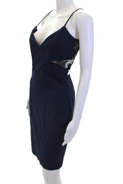 Mason Womens V Neck Lace Trim Cutout Pencil Dress Navy Blue Size 2