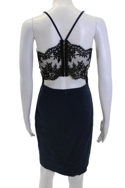 Mason Womens V Neck Lace Trim Cutout Pencil Dress Navy Blue Size 2