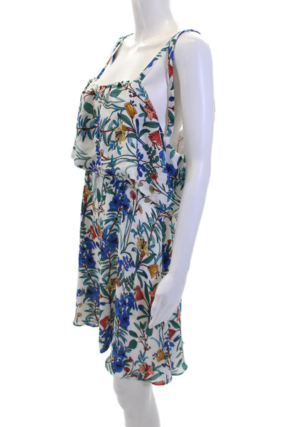 Parker Womens Floral Print Square Neck Zip Up Sleeveless Mini Dress White Size L