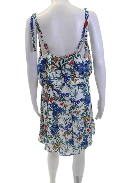 Parker Womens Floral Print Square Neck Zip Up Sleeveless Mini Dress White Size L