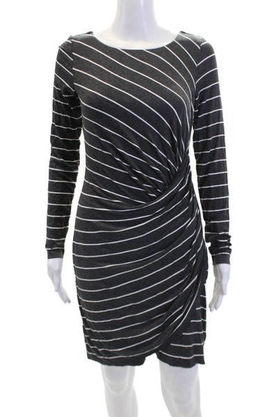 Bailey 44 Womens Striped Round Neck Long Sleeve Bodycon Dress Gray Size M