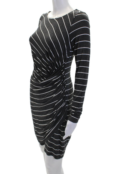 Bailey 44 Womens Striped Round Neck Long Sleeve Bodycon Dress Gray Size M