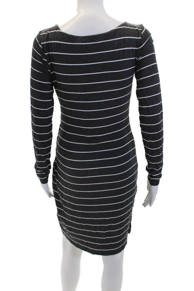 Bailey 44 Womens Striped Round Neck Long Sleeve Bodycon Dress Gray Size M