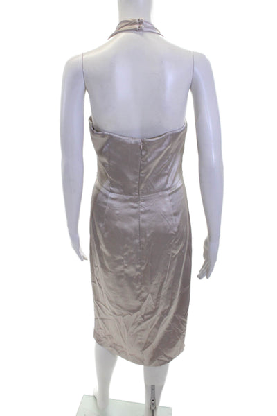 London Times Womens Pleated Beaded Zip Up Sleeveless Halter Dress Gray Size 8