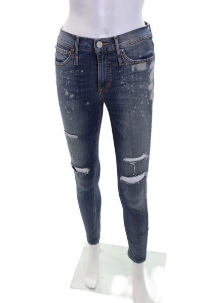 Calvin Rucker Womens Cotton Bleach Splatter Printed Skinny Jeans Blue Size 27