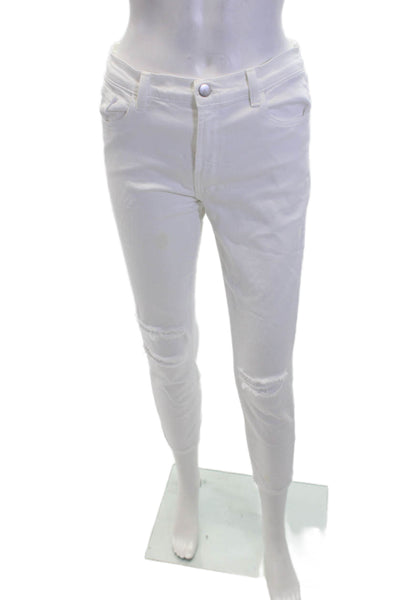 J Brand Womens Cotton Distressed Tapered Leg Cropped Jeans White Size 28