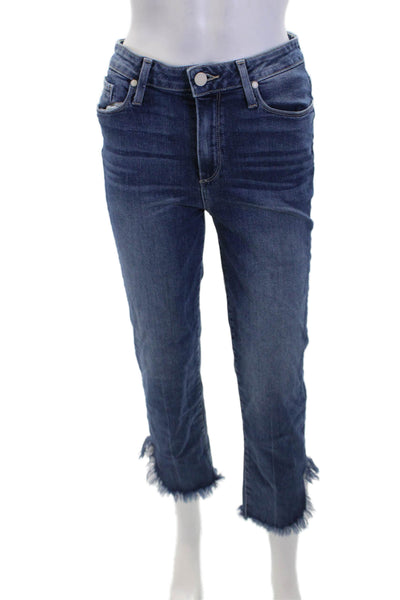 Paige Womens Cotton Medium Wash Mid Rise Raw Hem Ankle Jeans Blue Size 28
