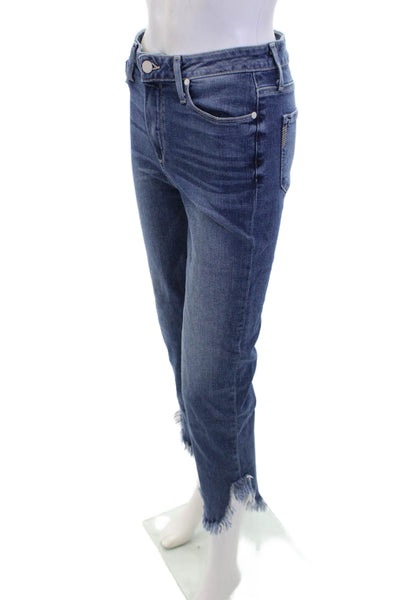Paige Womens Cotton Medium Wash Mid Rise Raw Hem Ankle Jeans Blue Size 28