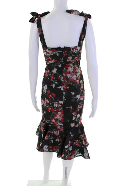 LPA Womens Floral Sleeveless Zippered Tied Mermaid Midi Dress Black Size 2XS