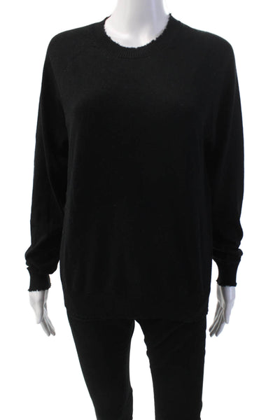 Minnie Rose Womens Cotton Distress Crew Neck Pullover Sweater Top Black Size M