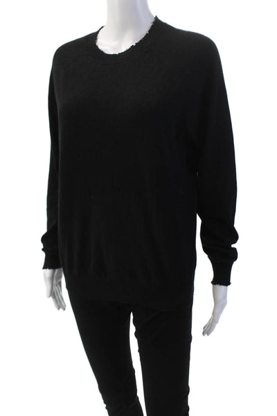 Minnie Rose Womens Cotton Distress Crew Neck Pullover Sweater Top Black Size M