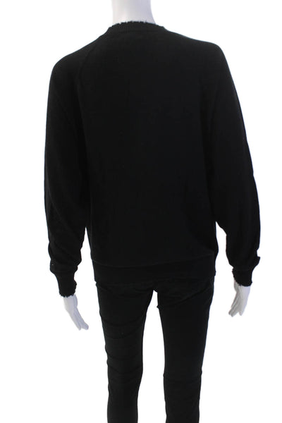 Minnie Rose Womens Cotton Distress Crew Neck Pullover Sweater Top Black Size M