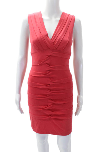 Nicole Miller Womens Sleeveless V Neck Mini Knit Sheath Dress Pink Size Small