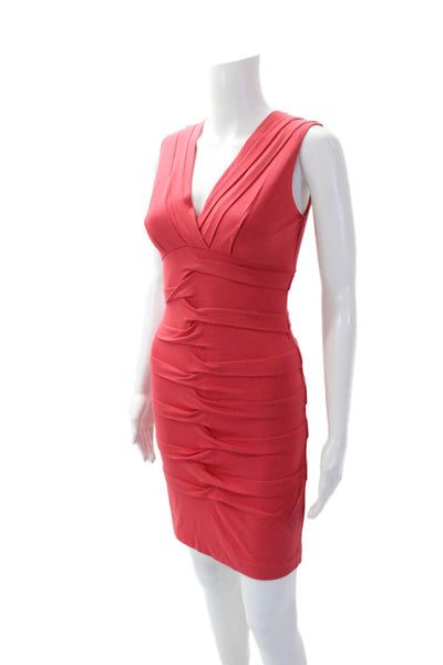 Nicole Miller Womens Sleeveless V Neck Mini Knit Sheath Dress Pink Size Small