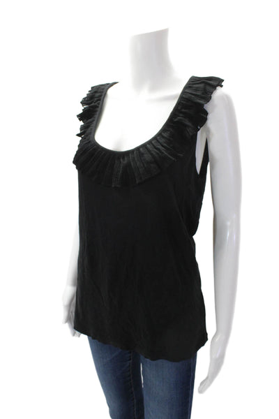 Magaschoni Womens Cotton Ruffle Collar Off The Shoulder Blouse Black Size L