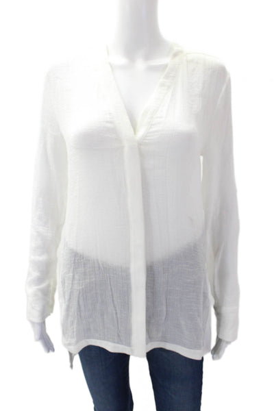 Helmut Lang Womens V-Neck Long Sleeve Button Up Blosue Top White Size P