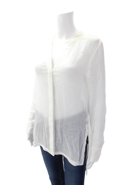 Helmut Lang Womens V-Neck Long Sleeve Button Up Blosue Top White Size P