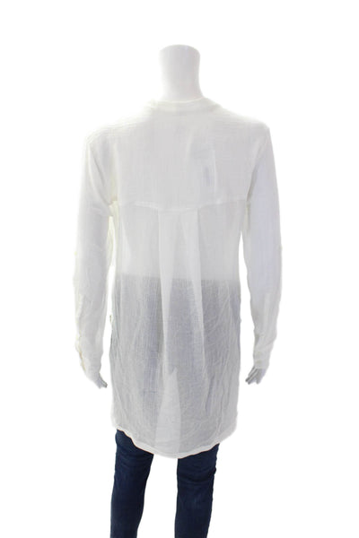 Helmut Lang Womens V-Neck Long Sleeve Button Up Blosue Top White Size P