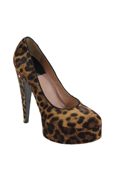 Laurence Dacade Womens Animal Print Slip-On Platform High Heels Brown Size 9