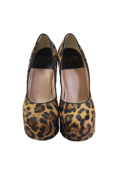 Laurence Dacade Womens Animal Print Slip-On Platform High Heels Brown Size 9