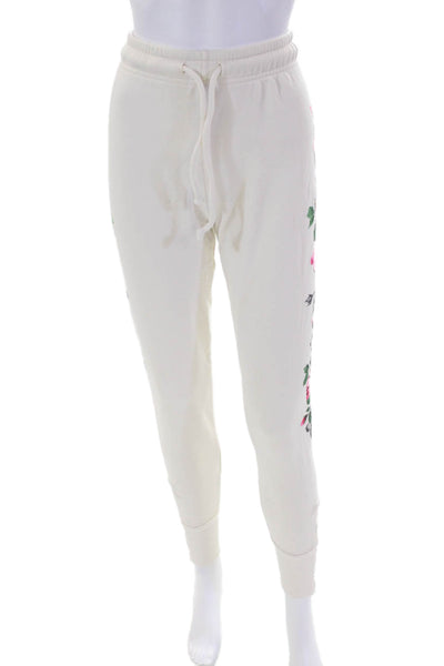 Wildfox Womens Cotton Rose Printed Zipped Ankle Jogger Sweatpants White Size XS