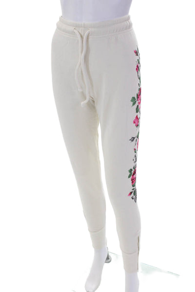 Wildfox Womens Cotton Rose Printed Zipped Ankle Jogger Sweatpants White Size XS