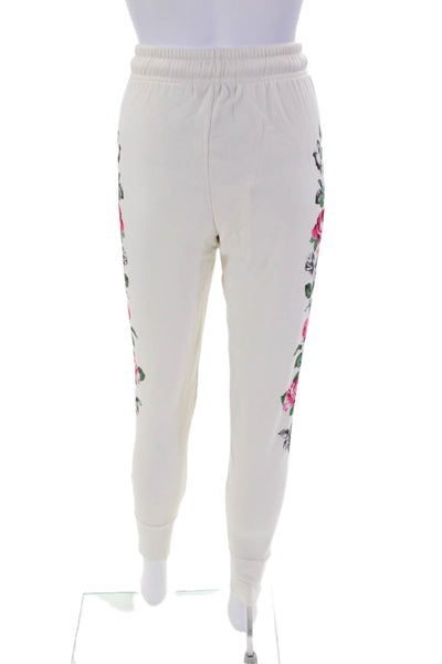 Wildfox Womens Cotton Rose Printed Zipped Ankle Jogger Sweatpants White Size XS