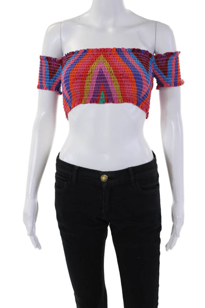 Moda Baronessa Women's Short Sleeves Smocked Malibu Ibiza Croppped Top Size XS