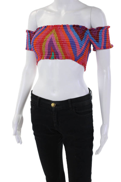 Moda Baronessa Women's Short Sleeves Smocked Malibu Ibiza Croppped Top Size XS