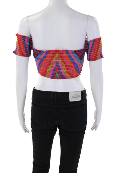 Moda Baronessa Women's Short Sleeves Smocked Malibu Ibiza Croppped Top Size XS