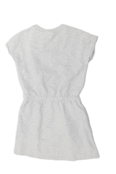 Lacoste Girls Short Sleeve Crew Neck Striped Logo Sweat Dress Gray Cotton Size 8