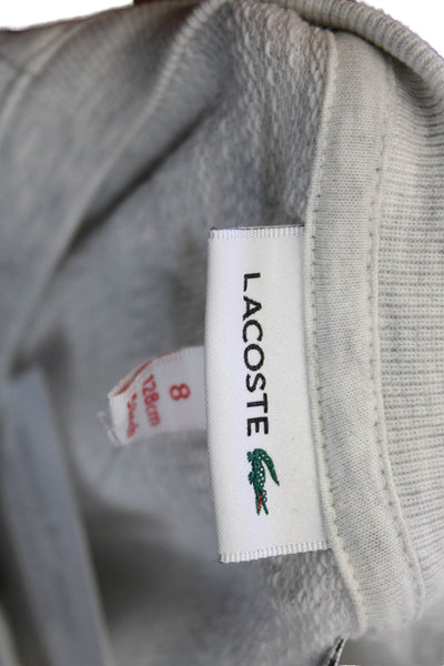 Lacoste Girls Short Sleeve Crew Neck Striped Logo Sweat Dress Gray Cotton Size 8