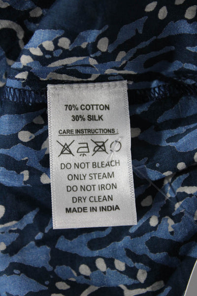 Bell Womens Abstract Print Long Sleeves Ariana Blouse Blue Cotton Size Large